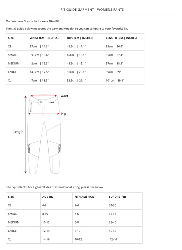 DHaRCO WOMENS GRAVITY PANTS - BLACK - DHaRCO Cycling Apparel & Accessories | Ebikes Parts and Accessories