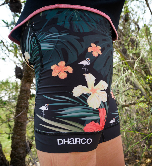 DHaRCO WOMENS PADDED PARTY PANTS - HAWAIIAN FLAMINGO - DHaRCO Cycling Apparel & Accessories | Ebikes Parts and Accessories